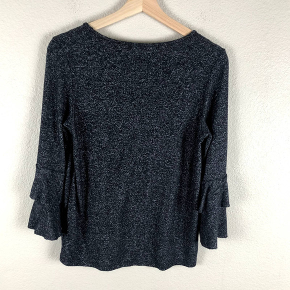 Coin 1804 Shirt Black White Space Dye Crew Ruffled Layered Sleeve Size Medium - Picture 2 of 12